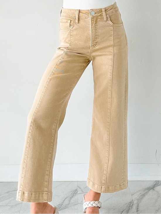 Denim - ♥️Hello Gorgeous! Tan/Khaki Wide Leg Cropped Jeans High-Waist Sizes 4-12